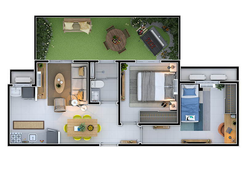 Planta Humanizada 45,72 m² com Garden