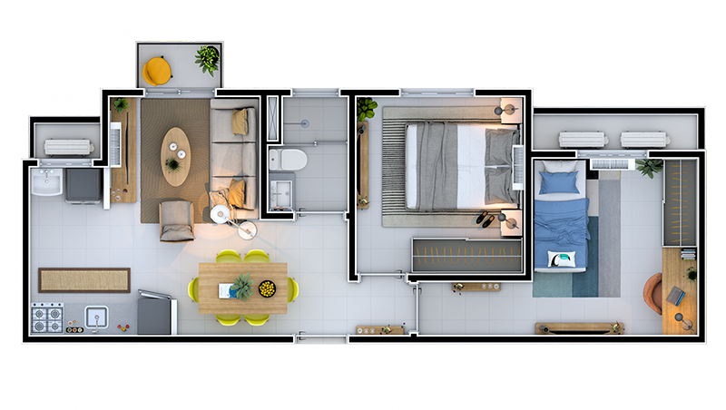 Planta Humanizada 45,72 m² Tipo