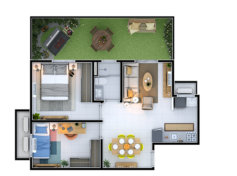 Planta Humanizada 46,96 m² com Garden